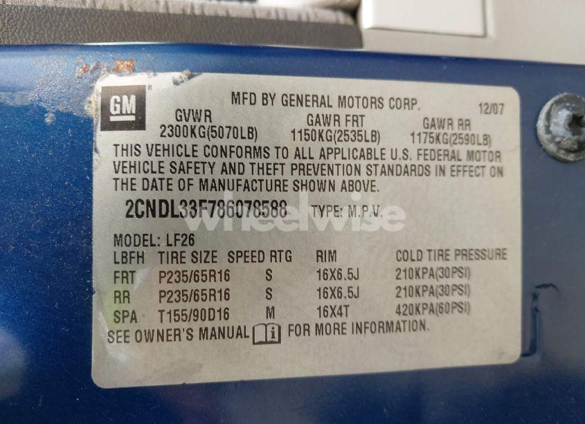 Photo 9 of 2008 Chevrolet Equinox LT (VIN 2CNDL33F786078588)