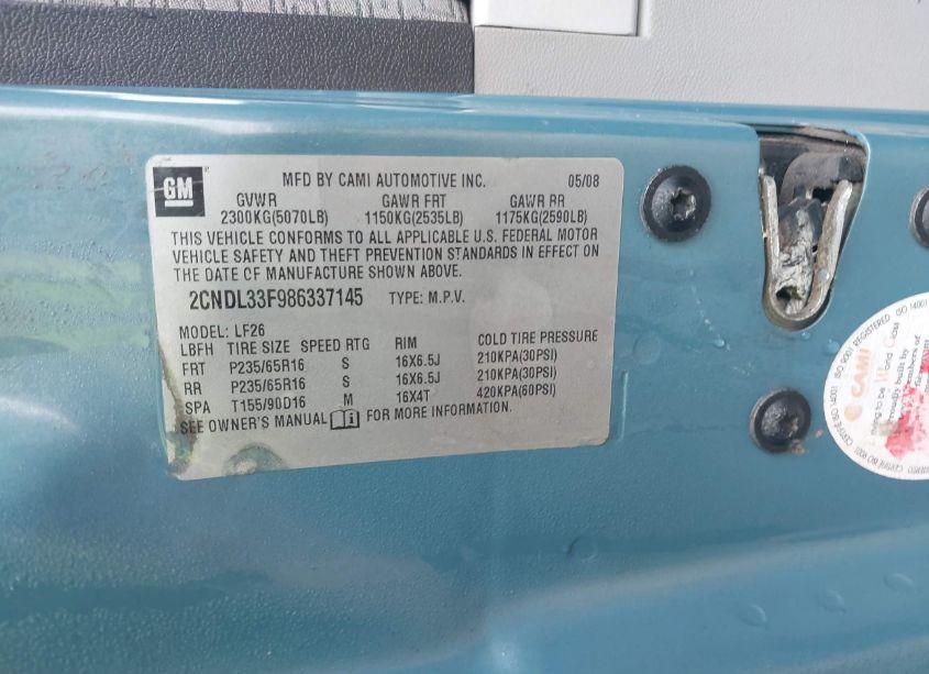 Photo 9 of 2008 Chevrolet Equinox LT (VIN 2CNDL33F986337145)