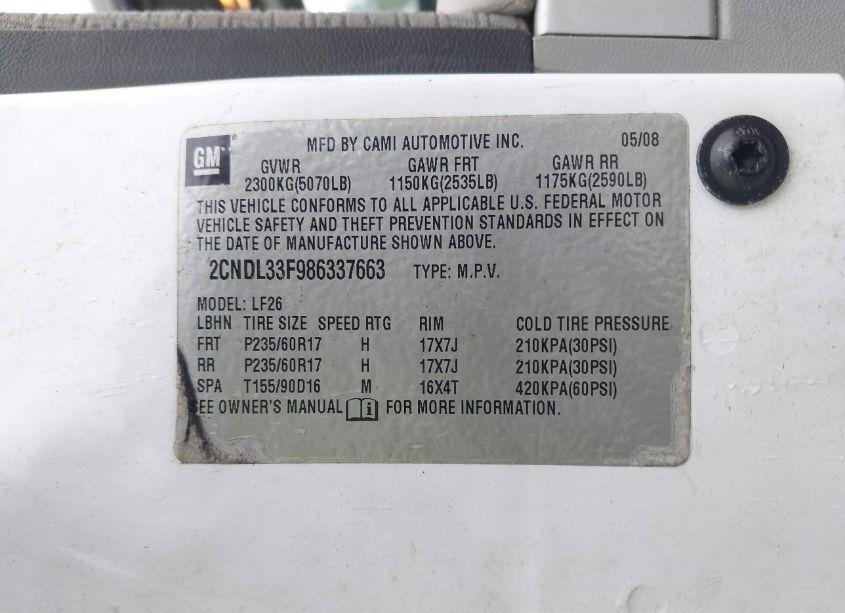 Photo 9 of 2008 Chevrolet Equinox LT (VIN 2CNDL33F986337663)