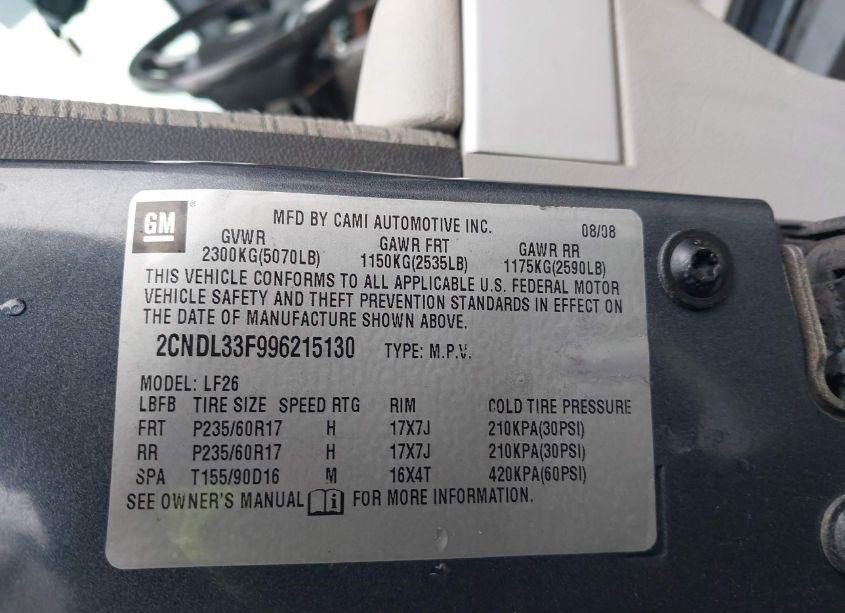 Photo 9 of 2009 Chevrolet Equinox LT (VIN 2CNDL33F996215130)