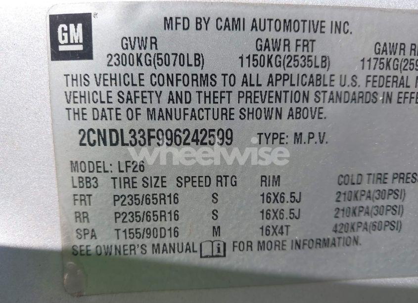 Photo 9 of 2009 Chevrolet Equinox LT (VIN 2CNDL33F996242599)