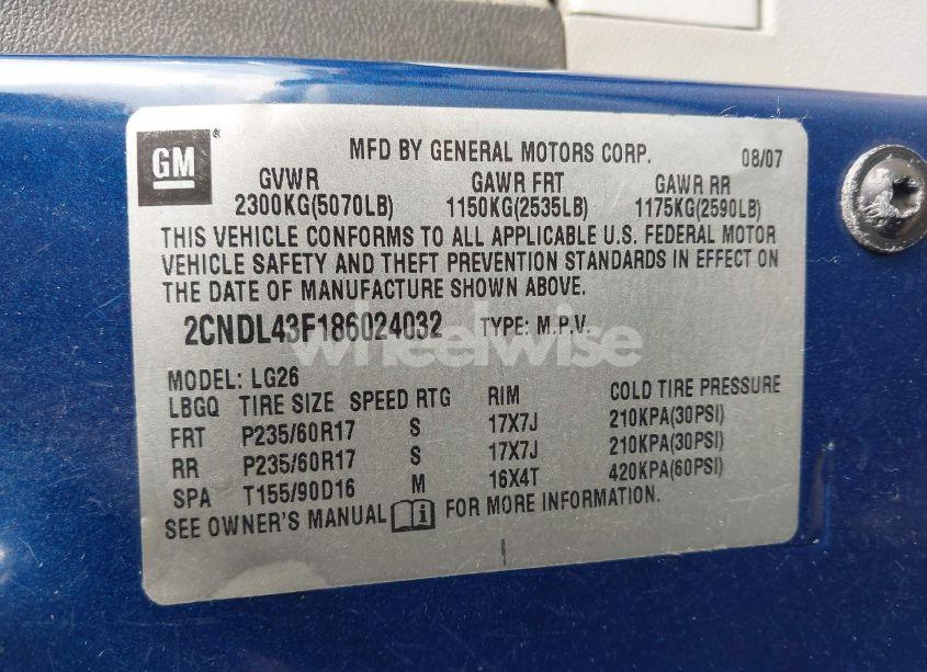 Photo 9 of 2008 Chevrolet Equinox LT (VIN 2CNDL43F186024032)