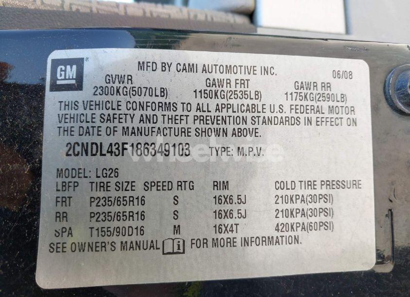 Photo 9 of 2008 Chevrolet Equinox LT (VIN 2CNDL43F186349103)