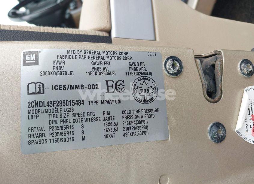 Photo 9 of 2008 Chevrolet Equinox LT/LTZ (VIN 2CNDL43F286015484)