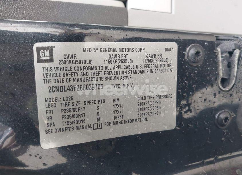 Photo 9 of 2008 Chevrolet Equinox LT (VIN 2CNDL43F286039705)