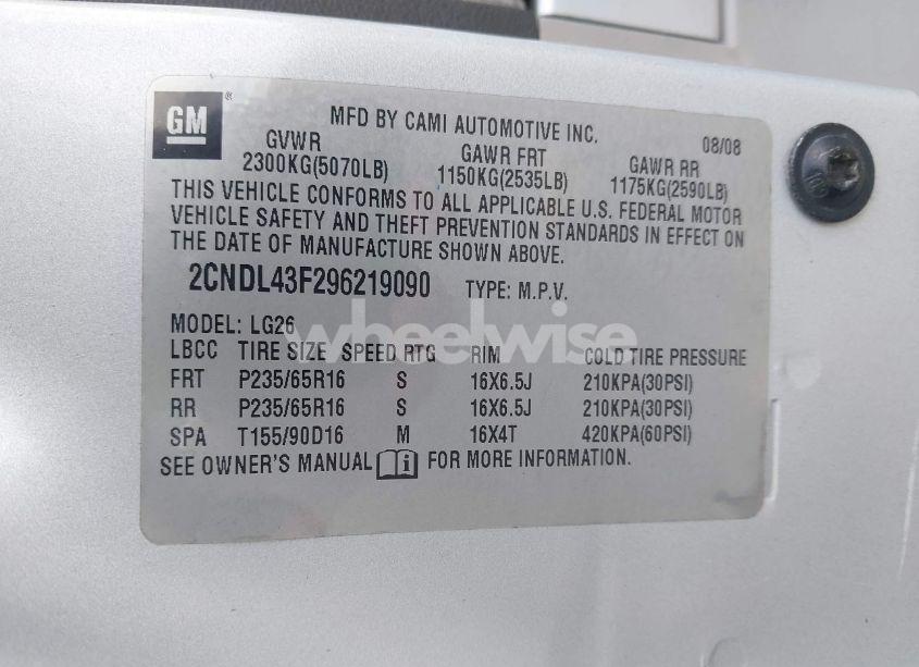 Photo 9 of 2009 Chevrolet Equinox LT (VIN 2CNDL43F296219090)