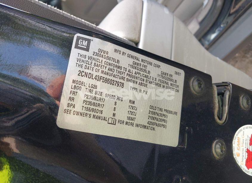 Photo 9 of 2008 Chevrolet Equinox LT (VIN 2CNDL43F586037978)