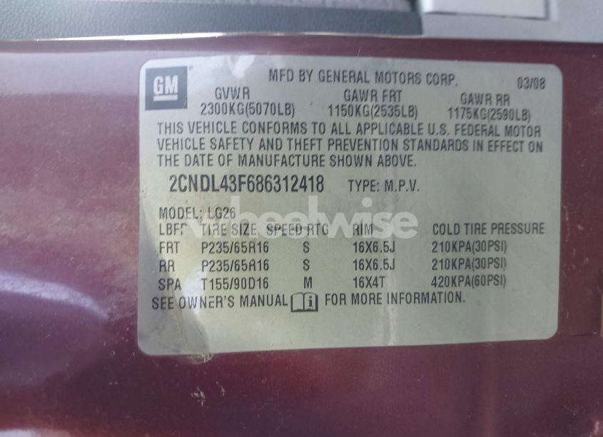 Photo 9 of 2008 Chevrolet Equinox LT (VIN 2CNDL43F686312418)