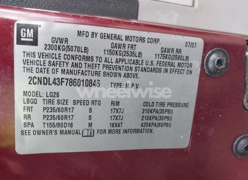 Photo 9 of 2008 Chevrolet Equinox LT (VIN 2CNDL43F786010846)