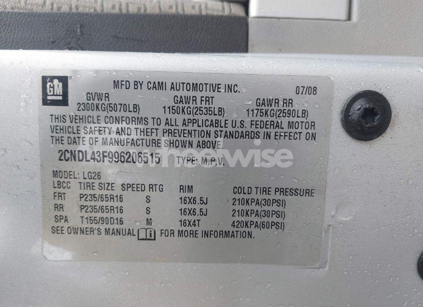 Photo 9 of 2009 Chevrolet Equinox LT (VIN 2CNDL43F996206515)