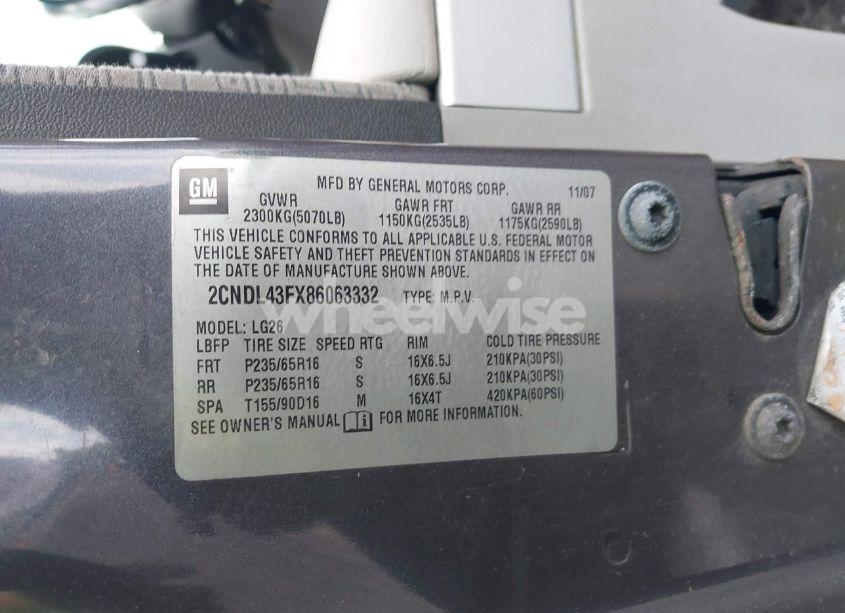 Photo 9 of 2008 Chevrolet Equinox LT (VIN 2CNDL43FX86063332)