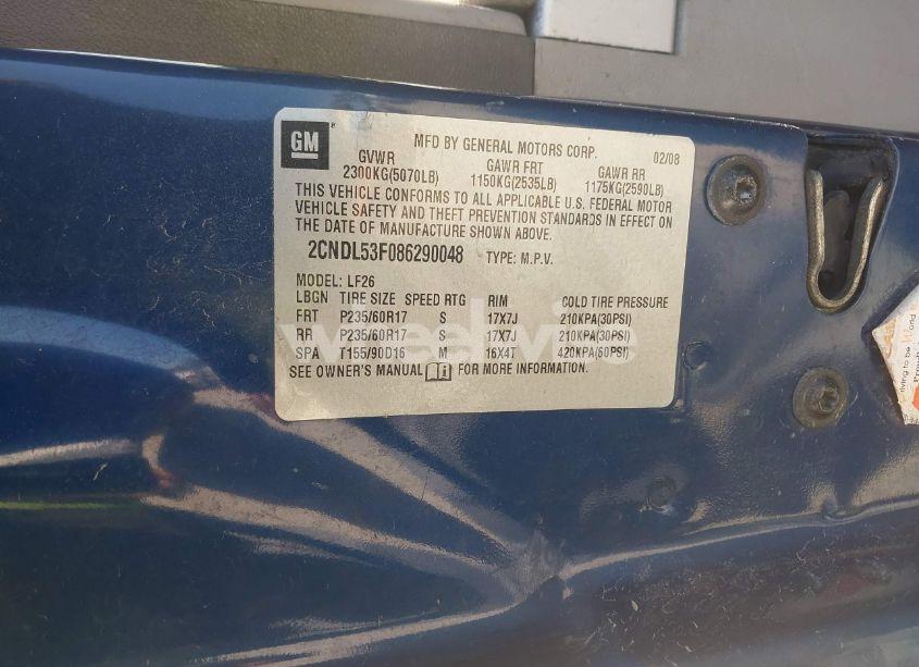 Photo 9 of 2008 Chevrolet Equinox LT (VIN 2CNDL53F086290048)