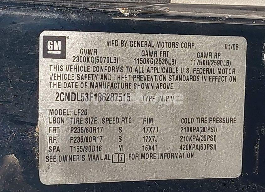 Photo 9 of 2008 Chevrolet Equinox LT (VIN 2CNDL53F186287515)