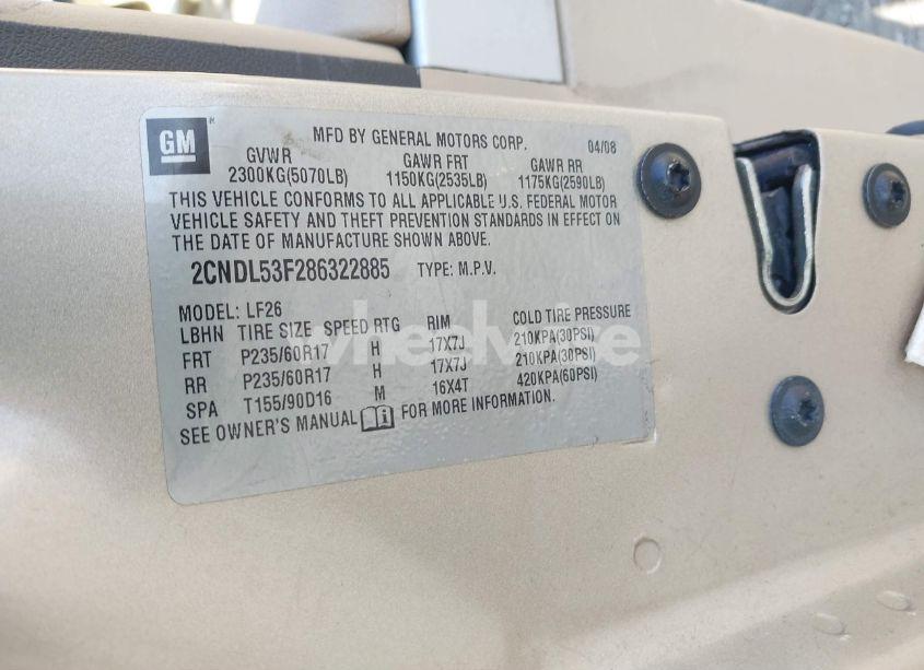 Photo 9 of 2008 Chevrolet Equinox LT (VIN 2CNDL53F286322885)