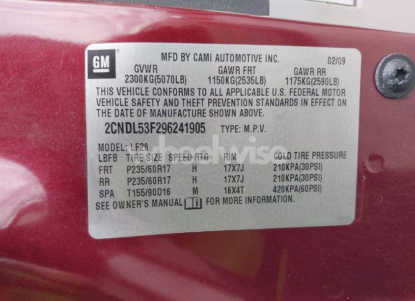 Photo 9 of 2009 Chevrolet Equinox LT (VIN 2CNDL53F296241905)