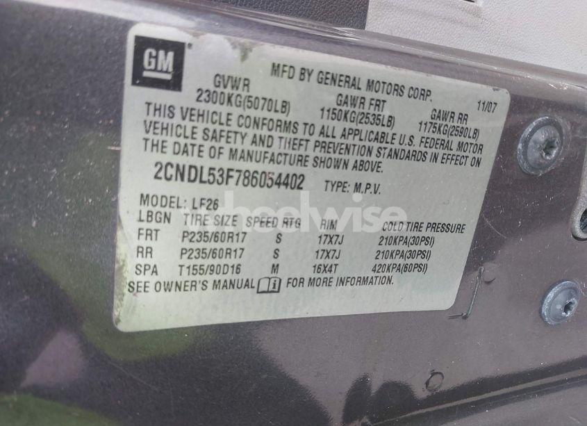 Photo 9 of 2008 Chevrolet Equinox LT (VIN 2CNDL53F786054402)