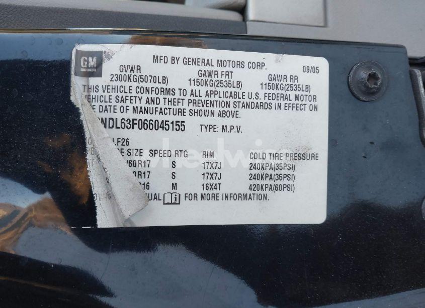 Photo 9 of 2006 Chevrolet Equinox LT (VIN 2CNDL63F066045155)