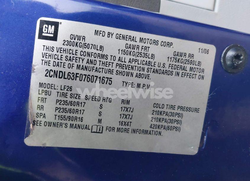 Photo 9 of 2007 Chevrolet Equinox LT (VIN 2CNDL63F076071675)