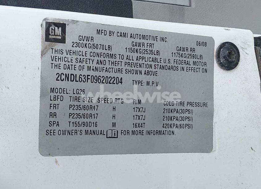 Photo 9 of 2009 Chevrolet Equinox LT (VIN 2CNDL63F096202204)