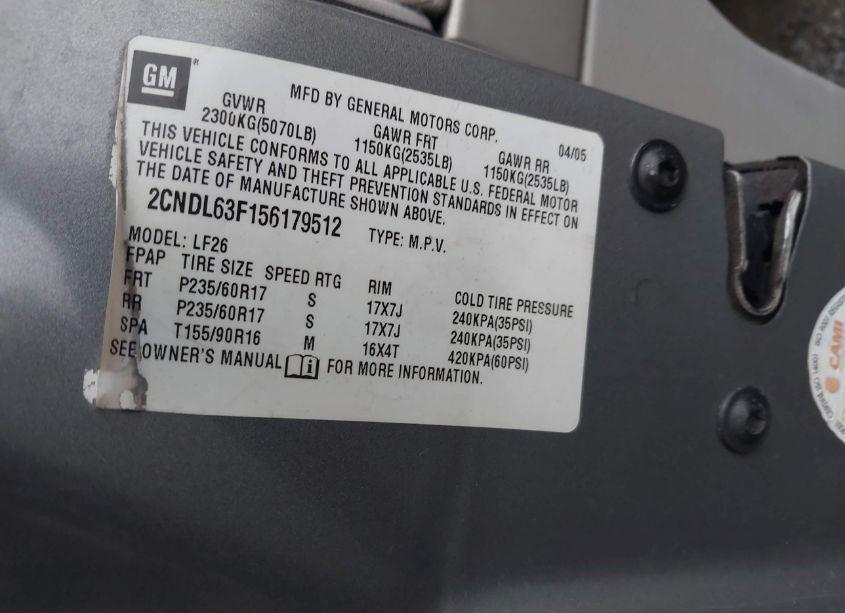 Photo 9 of 2005 Chevrolet Equinox LT (VIN 2CNDL63F156179512)