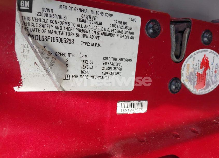 Photo 9 of 2006 Chevrolet Equinox LT (VIN 2CNDL63F166085258)