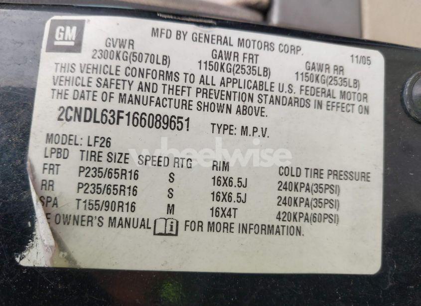 Photo 9 of 2006 Chevrolet Equinox LT (VIN 2CNDL63F166089651)