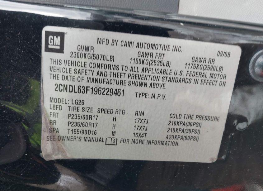Photo 9 of 2009 Chevrolet Equinox LT (VIN 2CNDL63F196229461)