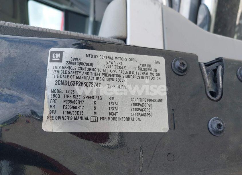 Photo 9 of 2008 Chevrolet Equinox LT (VIN 2CNDL63F286072747)