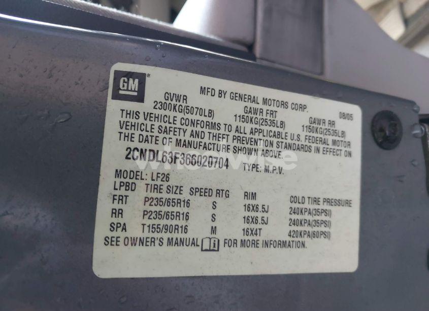 Photo 9 of 2006 Chevrolet Equinox LT (VIN 2CNDL63F366020704)