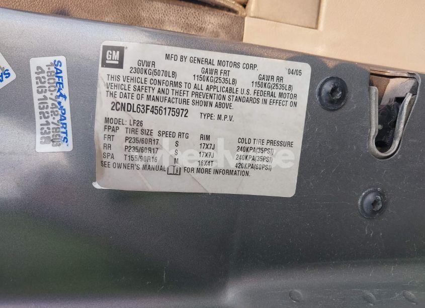 Photo 9 of 2005 Chevrolet Equinox LT (VIN 2CNDL63F456175972)