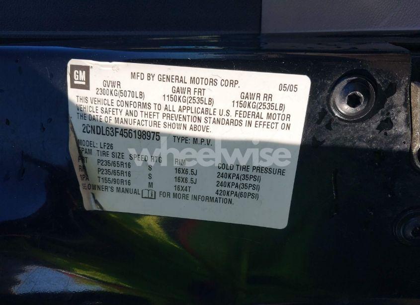 Photo 9 of 2005 Chevrolet Equinox LT (VIN 2CNDL63F456198975)