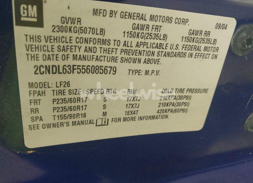 Photo 9 of 2005 Chevrolet Equinox LT (VIN 2CNDL63F556085679)