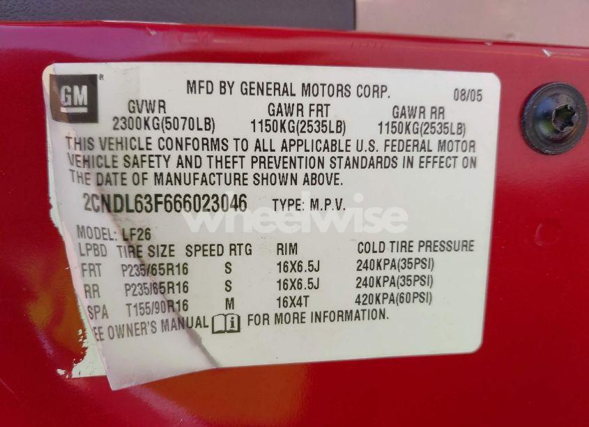 Photo 9 of 2006 Chevrolet Equinox LT (VIN 2CNDL63F666023046)