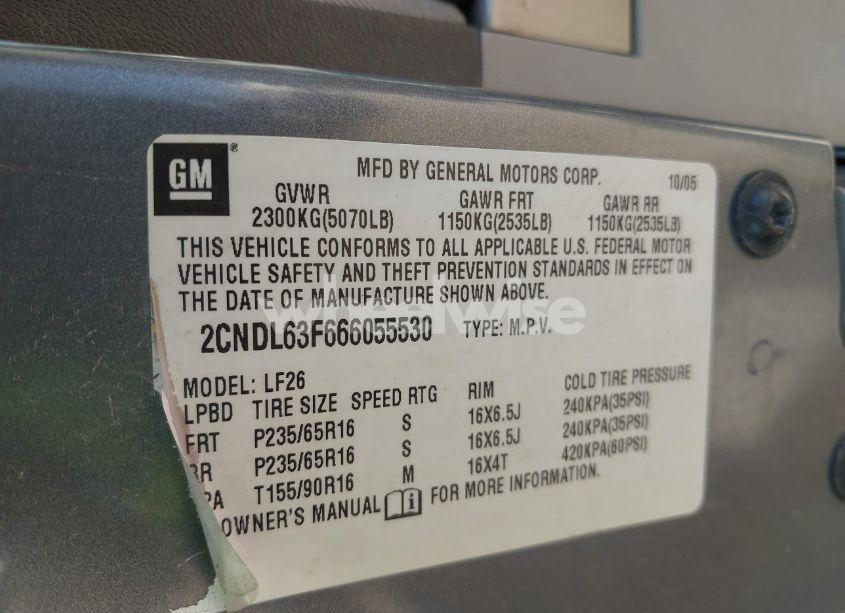 Photo 9 of 2006 Chevrolet Equinox LT (VIN 2CNDL63F666055530)