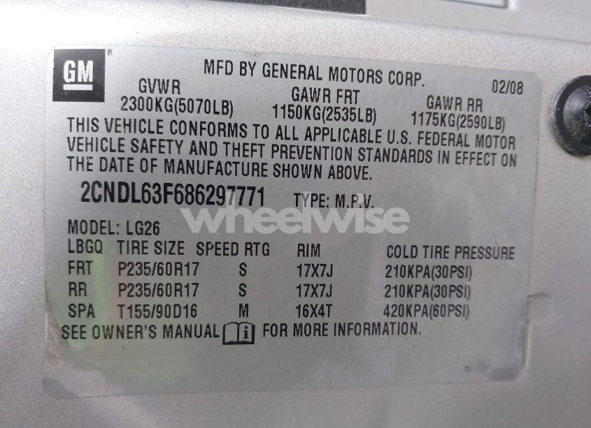 Photo 9 of 2008 Chevrolet Equinox LT (VIN 2CNDL63F686297771)
