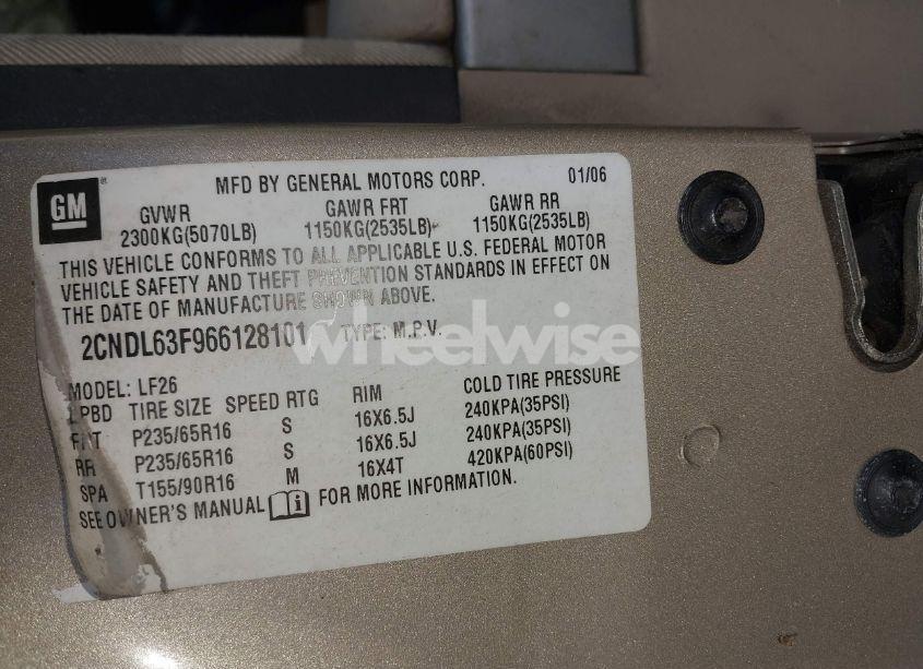 Photo 9 of 2006 Chevrolet Equinox LT (VIN 2CNDL63F966128101)