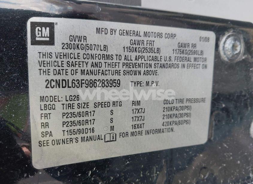 Photo 9 of 2008 Chevrolet Equinox LT (VIN 2CNDL63F986283959)