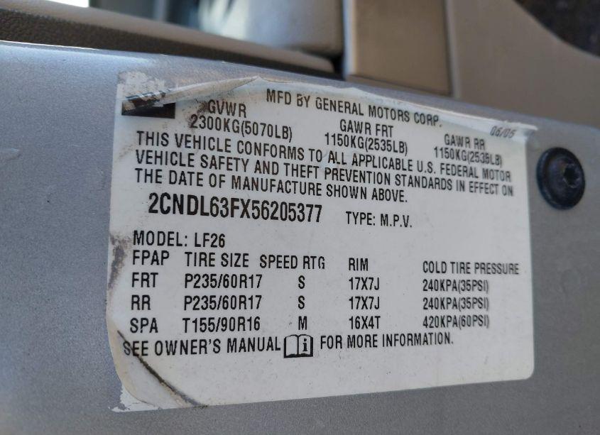 Photo 9 of 2005 Chevrolet Equinox LT (VIN 2CNDL63FX56205377)