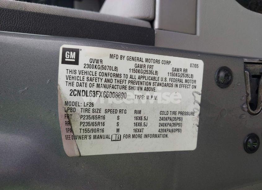 Photo 9 of 2006 Chevrolet Equinox LT (VIN 2CNDL63FX66008890)
