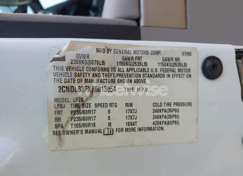 Photo 9 of 2006 Chevrolet Equinox LT (VIN 2CNDL63FX66013054)