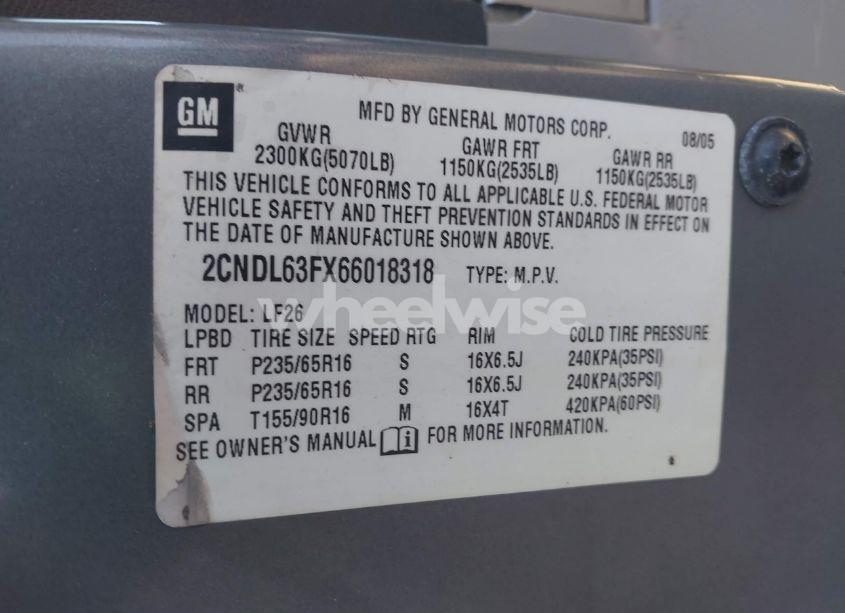 Photo 9 of 2006 Chevrolet Equinox LT (VIN 2CNDL63FX66018318)