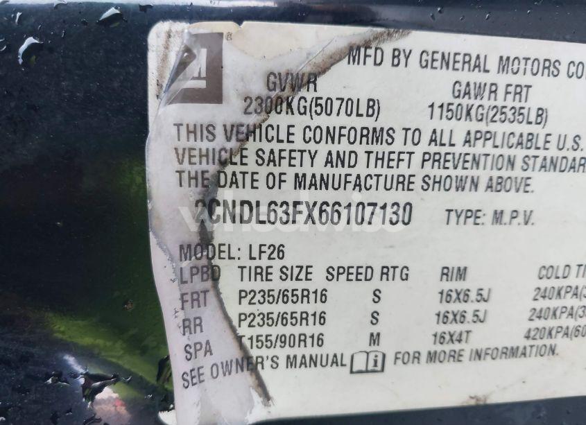 Photo 9 of 2006 Chevrolet Equinox LT (VIN 2CNDL63FX66107130)