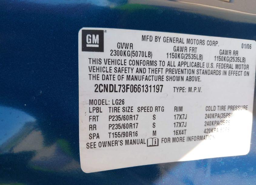 Photo 9 of 2006 Chevrolet Equinox LT (VIN 2CNDL73F066131197)