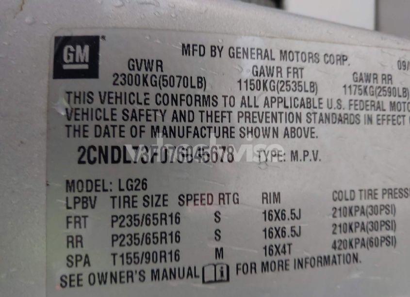 Photo 9 of 2007 Chevrolet Equinox LT (VIN 2CNDL73F076045678)