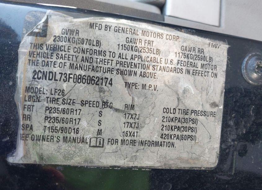 Photo 9 of 2008 Chevrolet Equinox LTZ (VIN 2CNDL73F086062174)