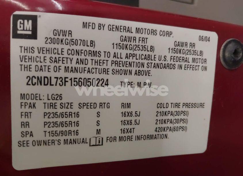 Photo 9 of 2005 Chevrolet Equinox LT (VIN 2CNDL73F156050224)