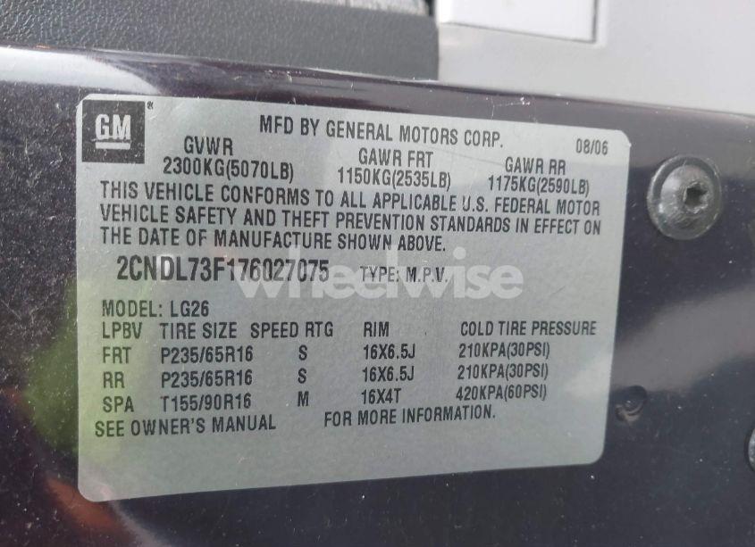 Photo 9 of 2007 Chevrolet Equinox LT (VIN 2CNDL73F176027075)