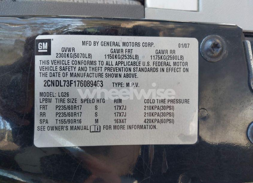 Photo 9 of 2007 Chevrolet Equinox LT (VIN 2CNDL73F176089463)