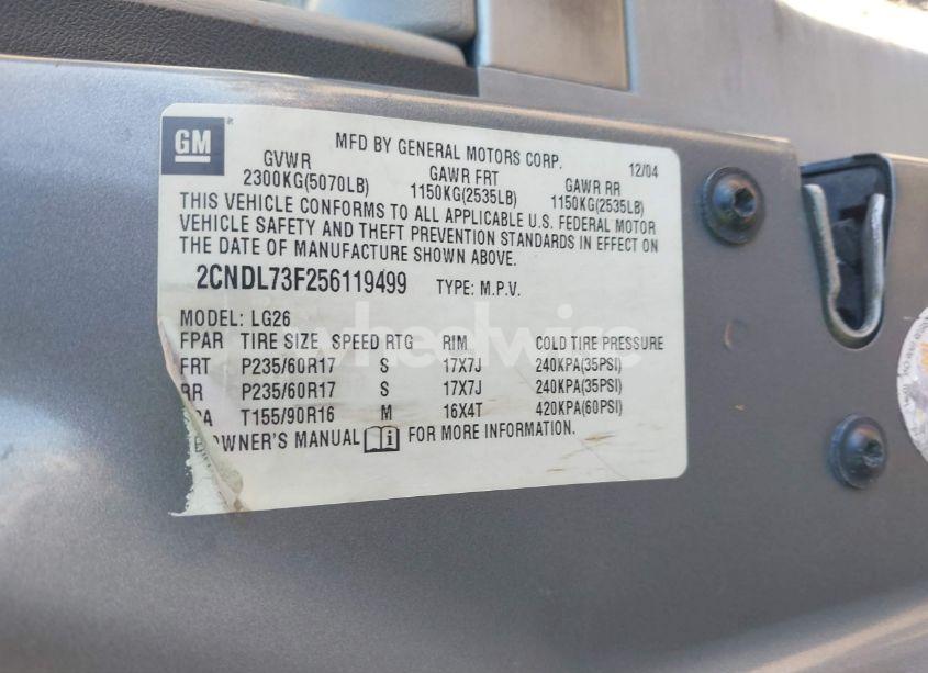 Photo 9 of 2005 Chevrolet Equinox LT (VIN 2CNDL73F256119499)