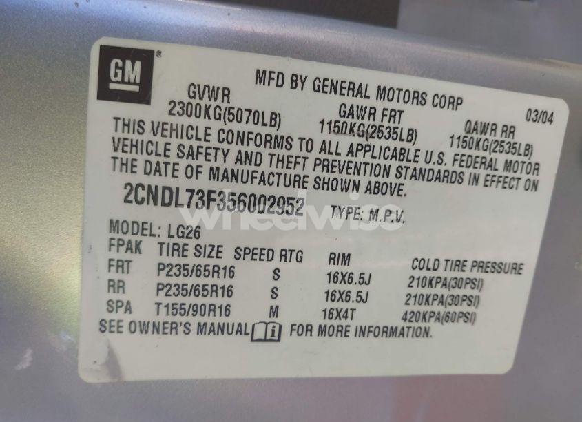 Photo 9 of 2005 Chevrolet Equinox LT (VIN 2CNDL73F356002952)